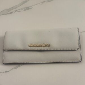 Michael Kors White Saffiano Leather Flap Wallet with Gold Logo